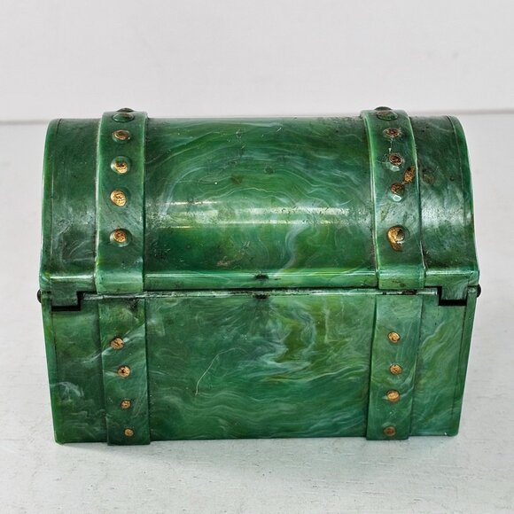 Vintage Herb Farm Green Plastic Treasure Chest Box With Gold Accents Made In USA - Picture 3 of 9